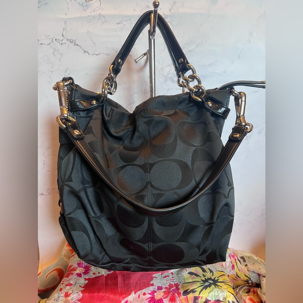 COACH Brooke Signature Sateen Satchel Shoulder Bag Black G1276-F17183